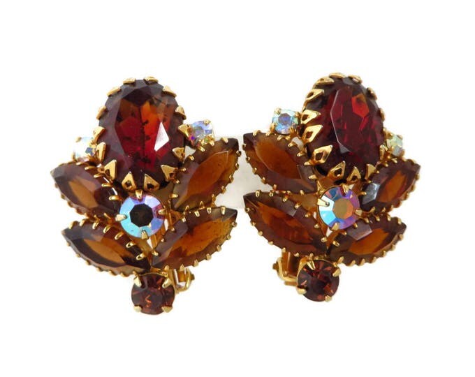 Juliana Amber Rhinestone Earrings | Vintage D&E Verified | Amber, Cognac, AB Rhinestone Clip-ons | Bridal Jewelry Juliana Amber Rhinestone Earrings | Vintage D&E Verified | Amber, Cognac, AB Rhinestone Clip-ons | Bridal Jewelry