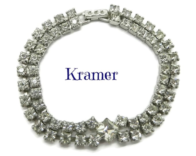 Vintage Rhinestone Tennis Bracelet | Signed Kramer Jewelry | Double Row Rhinestone | Bridal Jewelry