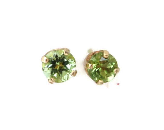 14K Gold Peridot Earrings, Vintage Pierced Studs, New Old Stock
