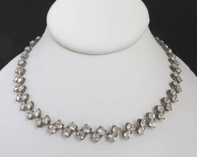 Classic Rhinestone Necklace | Vintage Linked Rhinestone Choker | Mid Century Bridal Jewelry