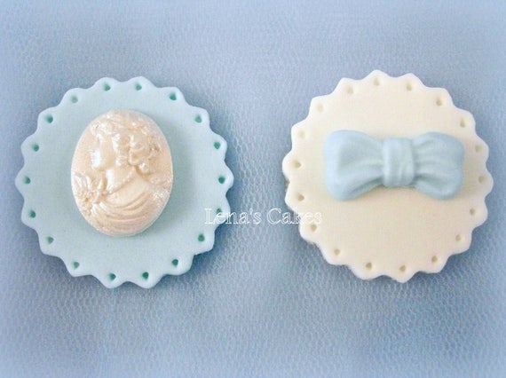 12 Wedding Cupcake Fondant Edible Toppers, Cameo Sugar Bow, Anniversary Engagement Cupcake, Baby Shower Bridal, Party Edible Decoration Il_570xn