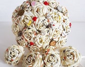 Paper Flower Wedding Origami Rose Bouquet Alice in Wonderland mad hatters tea party playing card hearts tea clock theme alternative fun