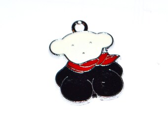 Teddy bear black and Red enamel 1 X 23mm
