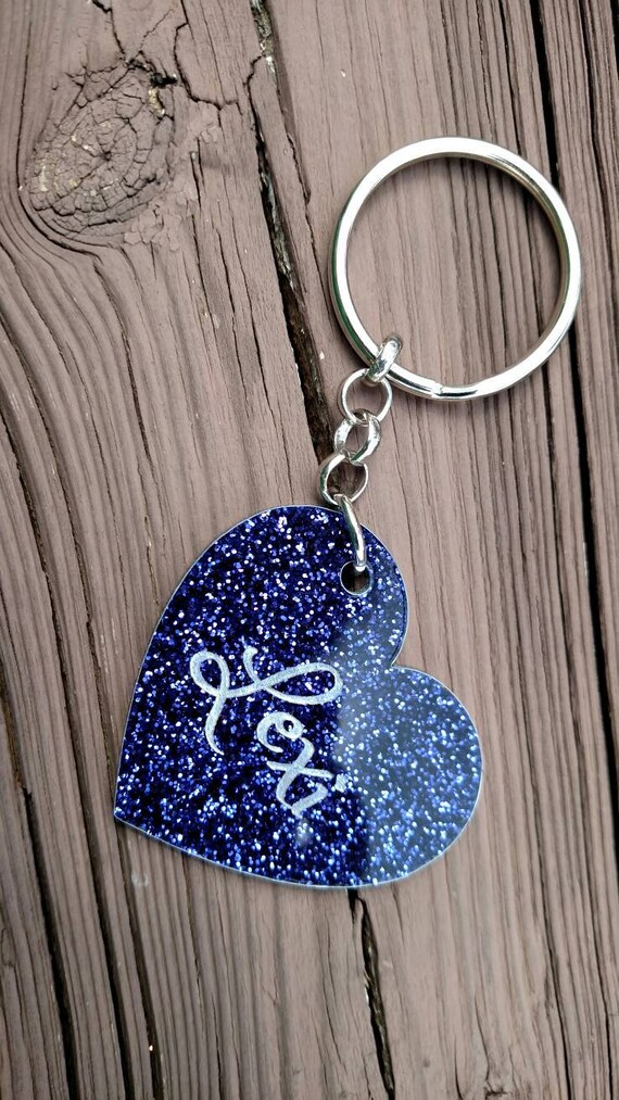 Glitter Heart keychain / Bookbag Tag / Personalized tag / ID