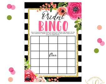 Bridal Bingo | Bridal Shower Game Printable | Black and White Striped Bridal Shower | Kate Spade Bridal Shower | Floral Bridal Shower
