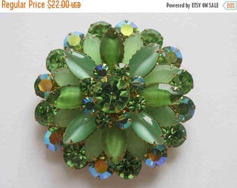 SUMMER SALE Peridot & Aurora Borealis Rhinestone Brooch