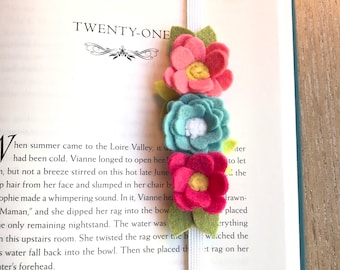Felt Bookmark, Felt Flower Bookmark, flet flowers, journal, birthday gift, friend gift, teacher gift, summer reading, bookworm