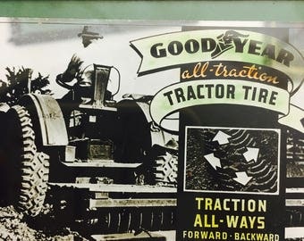Vintage 1920's Silent Movie Theater Glass Advertising Slide - Goodyear Tractor Tires