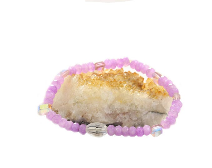 Purple Agate bracelet, Swarovski Crystal Charm Bracelet, Handmade