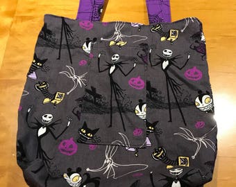 Halloween Tote, Trick or Treat bag, Jack Skellingto, Nightmare Before Christmas tote