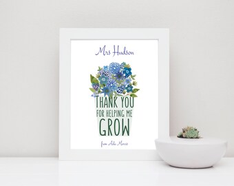 Thank You Teacher Printable, Teacher Appreciation Print, Preschool Teacher Gifts, Thank you for helping me grow, Unique Gifts for Teachers