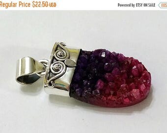 ON SALE Sterling Silver Pink and Purple Multi Color Drusy Druzy Crystal Rough .925 Pendant Necklace Focal - Handcrafted Artisan Pendant
