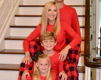 Buffalo Check Adult Christmas Pajama Organic Cotton Red Shirt Red Black Buffalo Check Pant Monogrammed Name or Initials XS S M L XL 1X