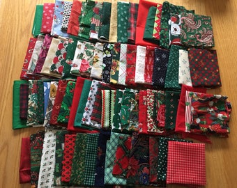 Vintage CHRISTMAS Fabric DESTASH Lot - Quilts Cotton Remnants Scraps - 2+ lbs