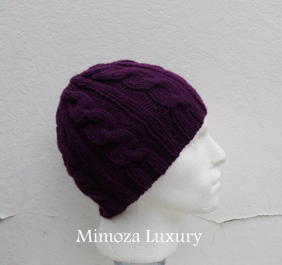 Eggplant Men's Beanie hat, Hand Knitted Hat in aubergine beanie hat, knitted men's, women's beanie hat, winter beanie, plum ski hat