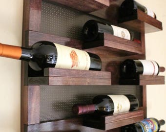 ON SALE Stunning 9 Bottle Wine Rack with Decorative Mesh, Wine Shelf, You Choose The Stain and Mesh Colors