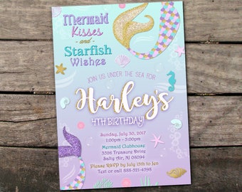 10% OFF Printed or Digital Mermaid Birthday Invitation Under the Sea Birthday Invitation Mermaid Baby Shower Mermaid Invitation Printable