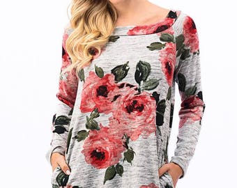 Tulip Bristol Womens Tunic in Black Gray Mini Chex