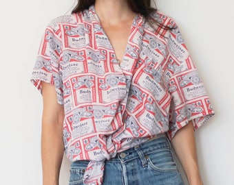 Budweiser Shirt/ Budweiser All Over Print/ Budweiser Print/ Budweiser Button Down/ Budweiser Pajama Shirt/ Large