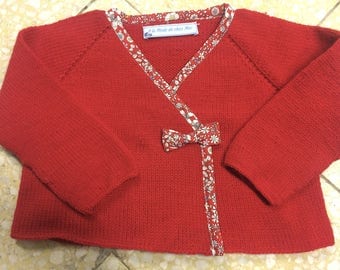Baby girl wool wrap Cardigan red and Liberty