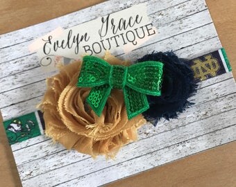 Notre Dame Baby Headband Fighting Irish Newborn Headband Notre Dame Football Flower Headband Girls College Football Headband
