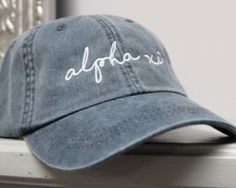 Alpha Xi Delta Navy Hat Embroidered in White Script