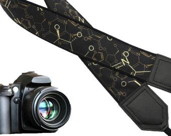 Chemistry camera strap. DSLR Camera Strap. Black and gold camera accessory. Photo accessories by InTePro