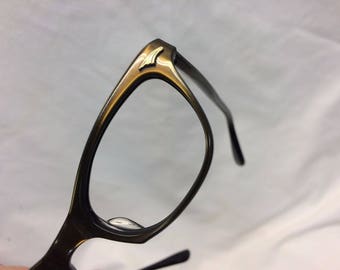 Vintage Eyeglasses Frames New Old Stock Frame France Brown/Black Cat Eye Classic K15