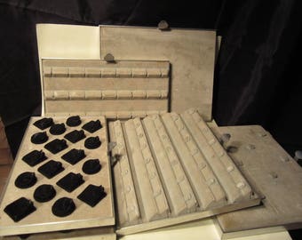 Lot of 6 jewelry store displays, display for rings, earrings, brooches, necklaces etc. velvet displays 3 big and 3 small