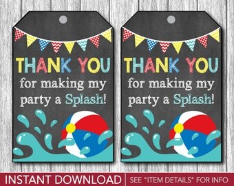 Pool Party Favor Tags - Beach Ball Birthday Party Favor Tags - Printable Digital File - INSTANT DOWNLOAD