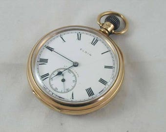 Art Deco 9ct gold Elgin hand wound mechanical pocket watch dated 1921