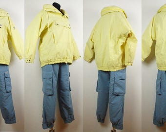 Vintage Ski suit, Ski jacket pants Gore-Tex by SCHOFFEL ski jacket yellow and ski pants sky blue Size Jacket 42/10 Pants 48/8 100% Nylon