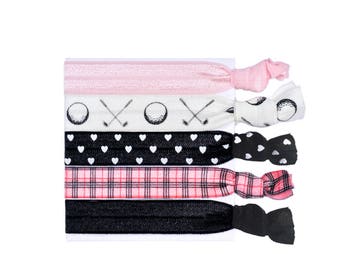Womens Golf Elastic Hair Ties Love Preppy Sports Hair Tie Bracelet Ponytail Holder Plaid Golf Gifts For Women