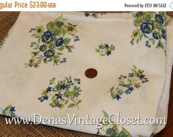 Fall Sale Vintage Feed Sack Small Floral Print Blue Green on White 36" X 21" Open Cotton Fabric Quilt Repair Quilting Sewing