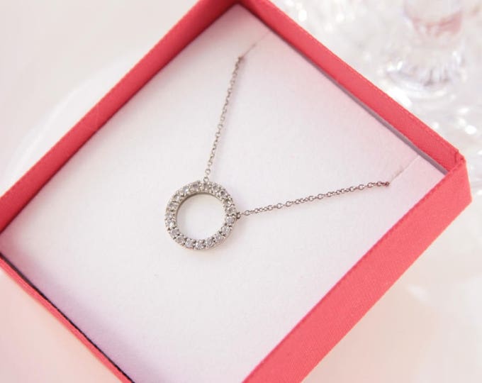 Diamond Circle Necklace Wedding Pendant Bridal Gift Idea Girlfriend Present 18" Necklace Little Girl Gift Teen Cheap Jewellery CZ Pendant