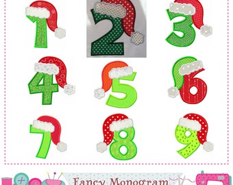 Christmas Numbers applique,Birthday Numbers applique,Santa Claus,Christmas,Numbers design,Numbers embroidery design,Christmas applique.