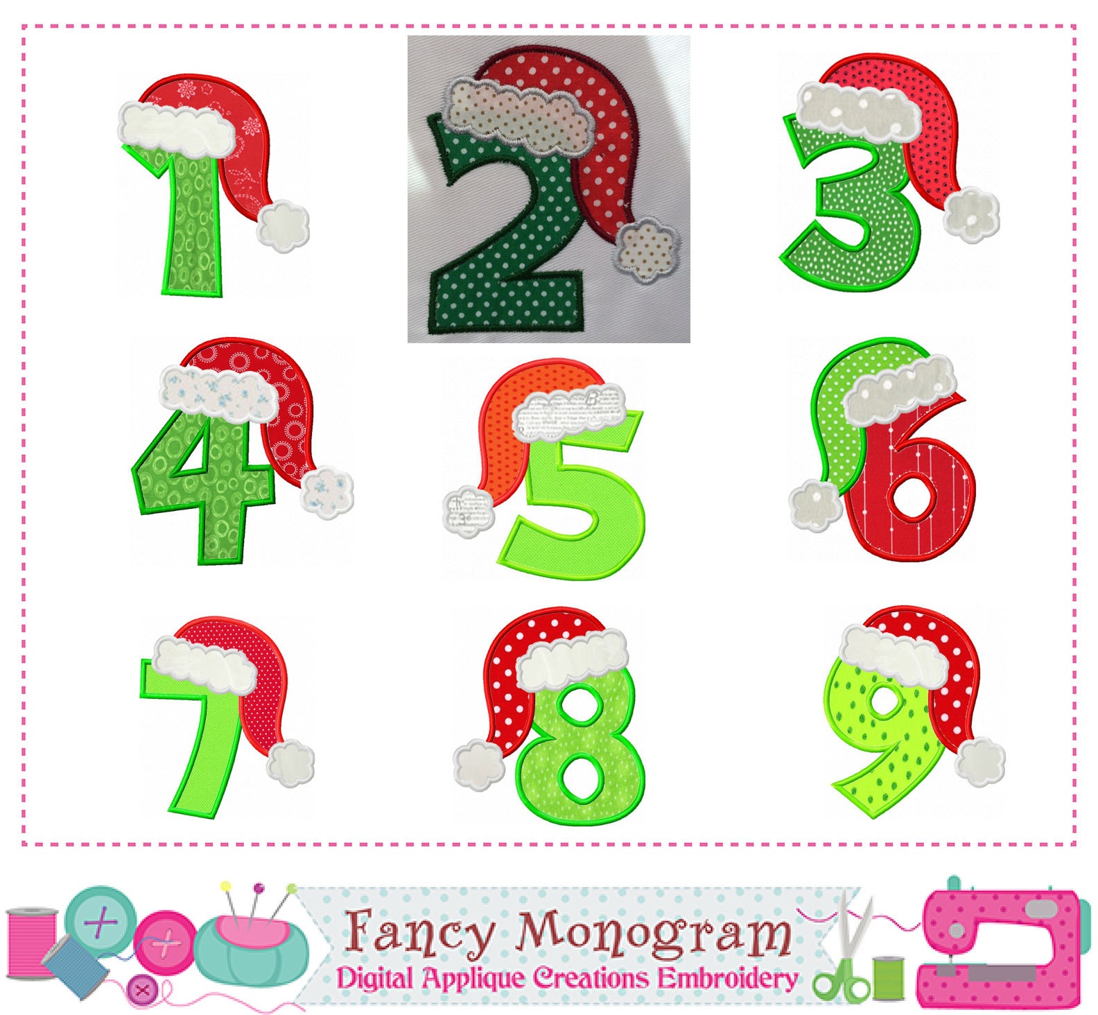 Christmas applique,Santa hat Numbers applique,Claus,Christmas applique
