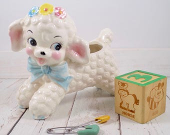 Rubens Lamb Planter,baby planter,lamb figurines,kitsch planter,planter vase,succulent planter,pottery vase vintage,lamb vase,baby room decor