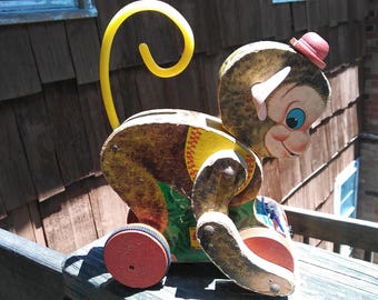 1957 Vintage Fisher Price Chatter Monk Monkey #798