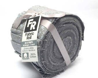 Grey Jelly Roll Strips for Quilting, Patterned Dark Grey with Blue Fabric Strips, 10 Asst fabric strips (2 each), 2.5 inch fabric strips,