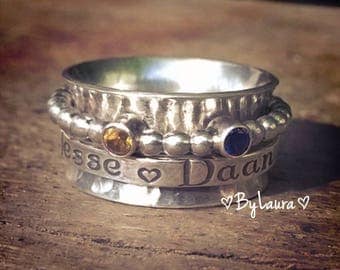 Spinner Ring with names and birthstones - Personalized
