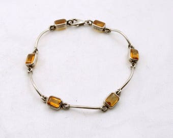 Lovely Vintage Citrine Link Sterling Silver Bracelet #CITRINE-LB3
