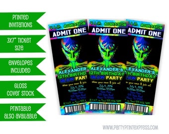 Glow In The Dark Invitation Boy - Glow Party Invitation - Neon Party Invite - Neon Birthday Inviations - Teen Boy Birthday Invitations