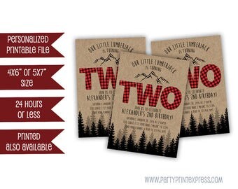 Printable 2nd Birthday Invitation Boys - Lumberjack Birthday Invitation - Lumberjack 2nd Birthday Party - Lumberjack Invite - Birthday Plaid