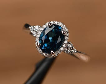 London blue topaz ring oval cut promise engagement ring solid sterling silver ring blue birthstone gemstone ring