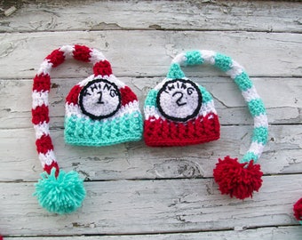 Thing 1 Thing 2 Hats, Baby Twin Hats, Costume Hats, Baby Hats, Crochet Newborn Hats, Photo Prop Hats, Crochet Baby Hats