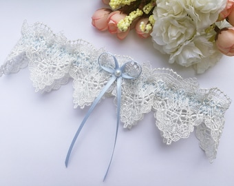Something blue wedding garter, wedding garter, blue garter, pearl garter, venise lace garter, blue bridal garter