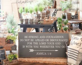 2'X4' Be Strong And Courageous Joshua 1:9 Arrow Framed Wood Sign Nursery Decor