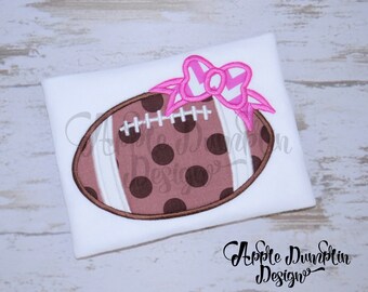 Football with Bow Applique Design, Machine Embroidery Design, Homecoming, Cheer, Girl Football, Sports, School, 4x4, 5x5, 5x7, 6x10