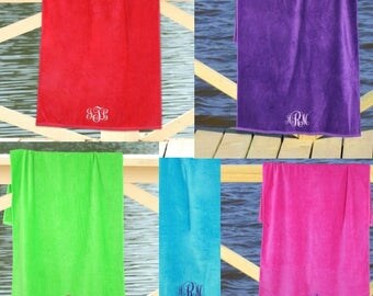 Embroidered Monogram Beach Towel, Monogrammed Towel, Personalized Beach Towel